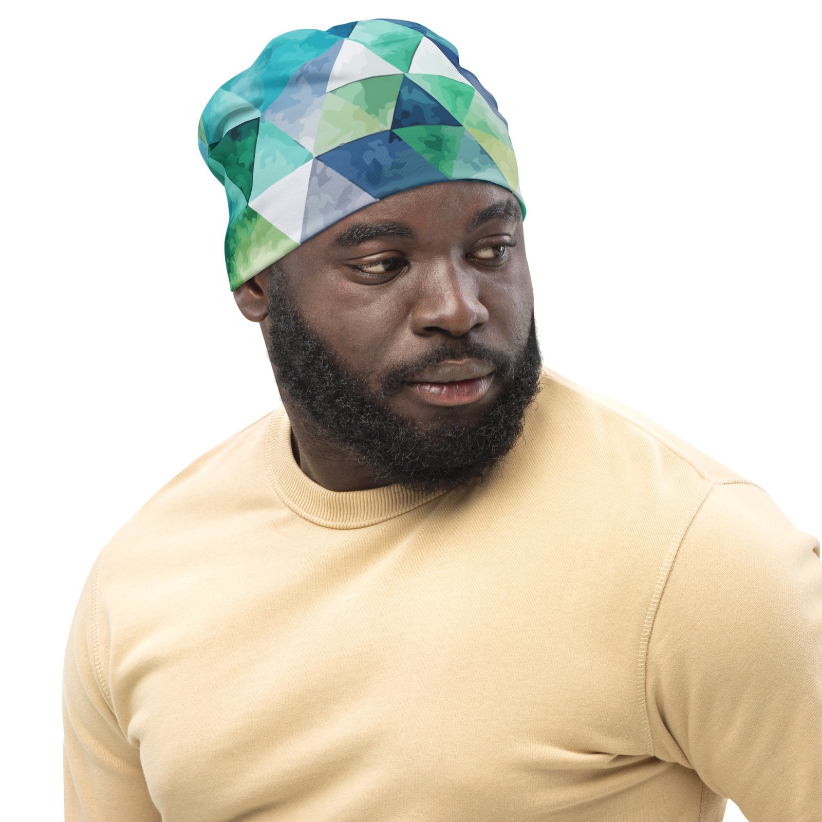 Teal Watercolor Triangle Beanie Geometric Winter Hat Teal Watercolor Triangle Beanie Geometric Winter Hat