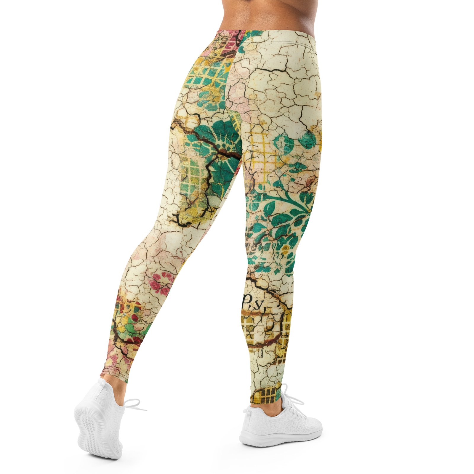 Vintage Floral Map Leggings Distressed Yoga Pants Vintage Floral Map Leggings Distressed Yoga Pants
