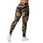 Gold Baroque Leggings Navy Damask Yoga Pants