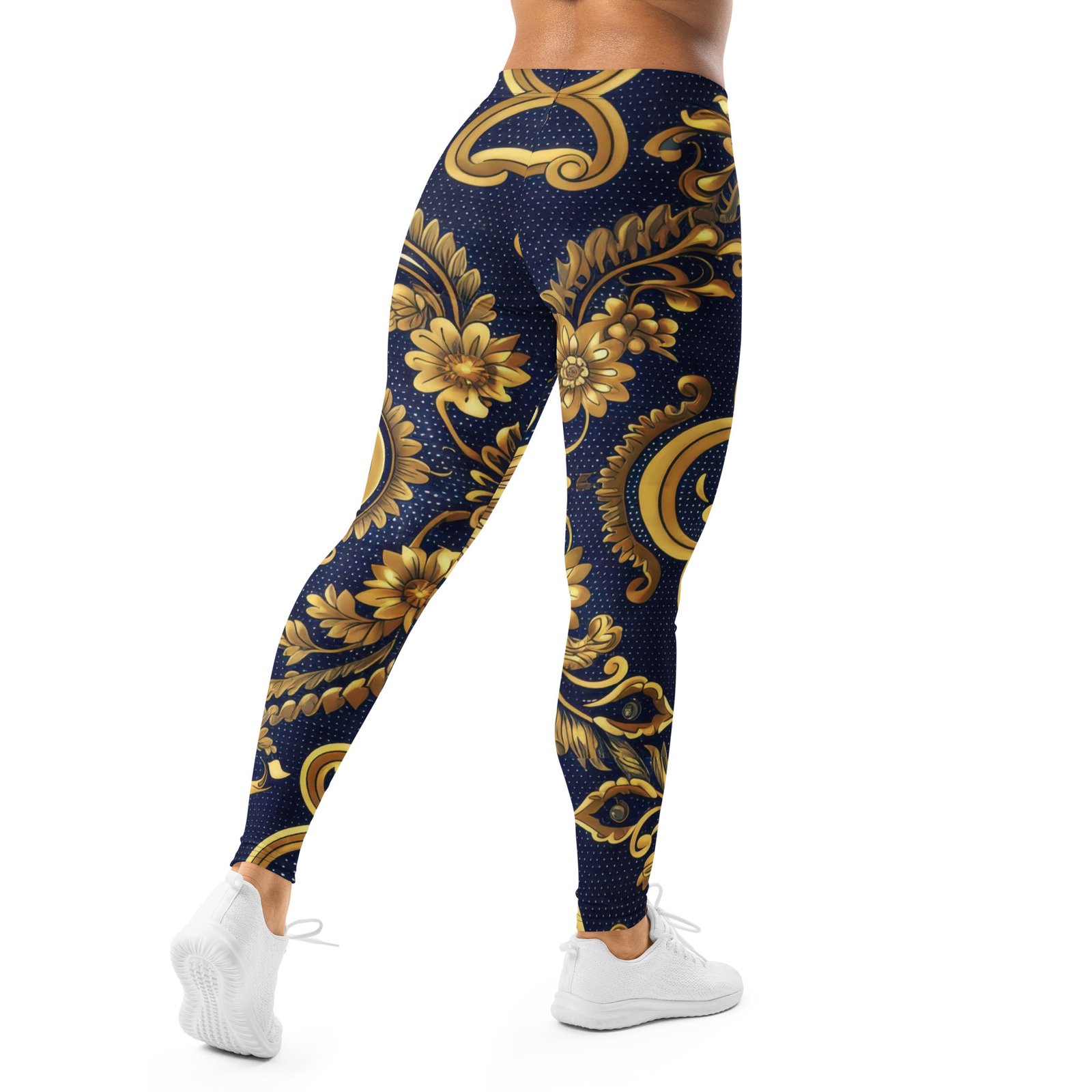 Gold Baroque Leggings Navy Damask Yoga Pants Gold Baroque Leggings Navy Damask Yoga Pants
