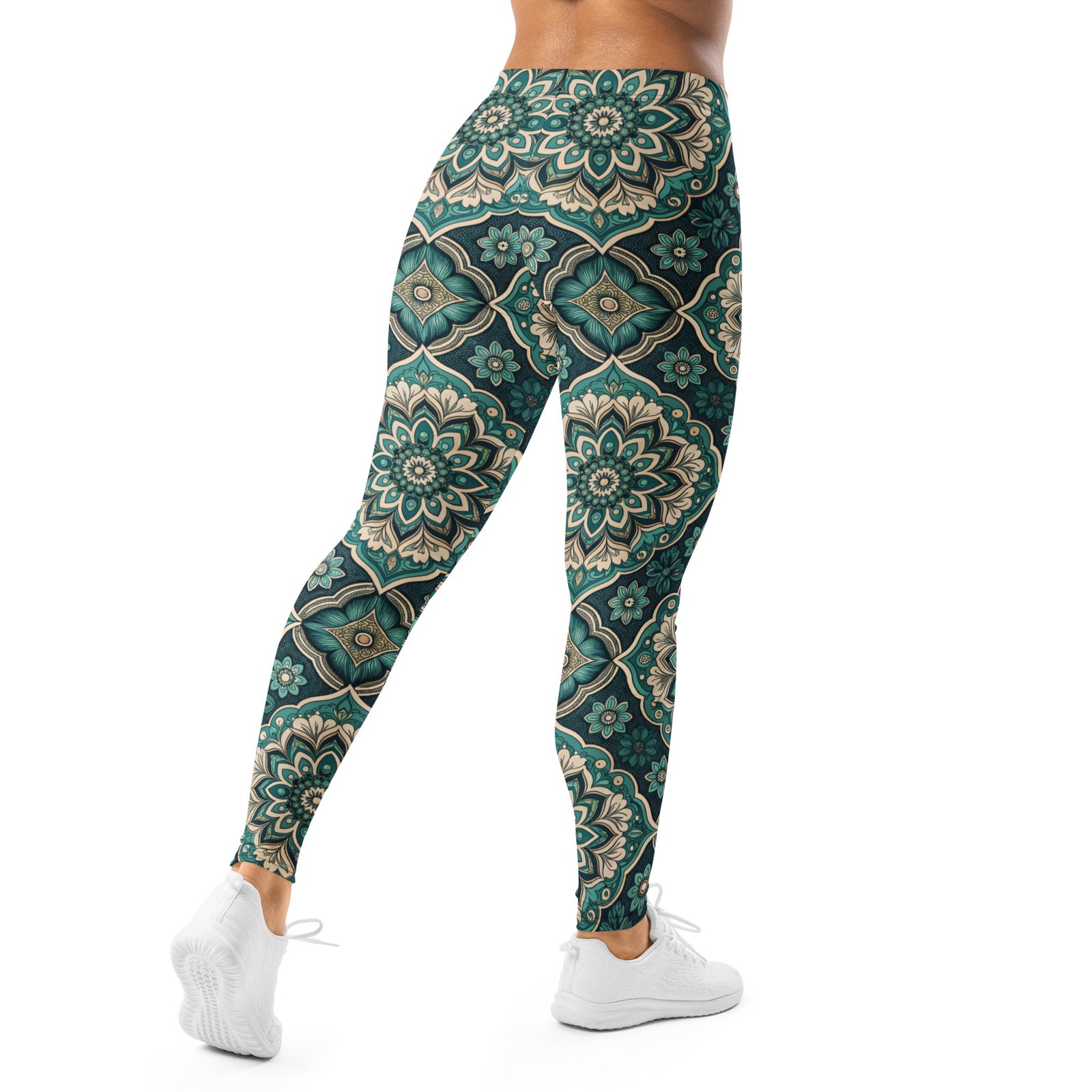 Teal Mandala Leggings Boho Floral Yoga Pants Teal Mandala Leggings Boho Floral Yoga Pants