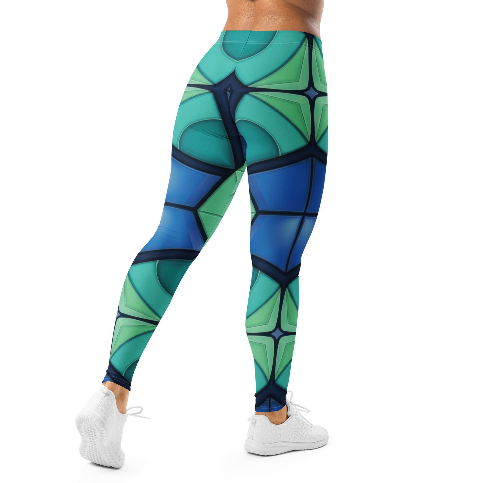 Blue Stained Glass Leggings Geometric Yoga Pants Blue Stained Glass Leggings Geometric Yoga Pants