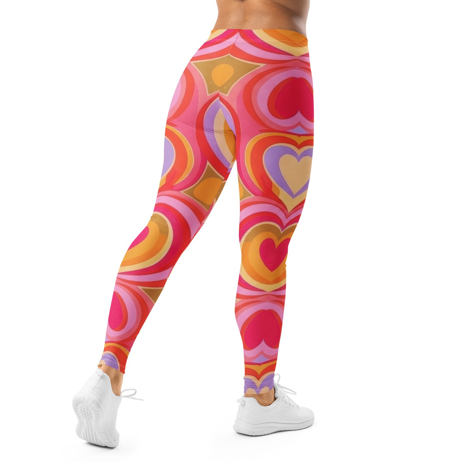 Retro Heart Leggings Concentric 70s Pattern Yoga Pants Retro Heart Leggings Concentric 70s Pattern Yoga Pants