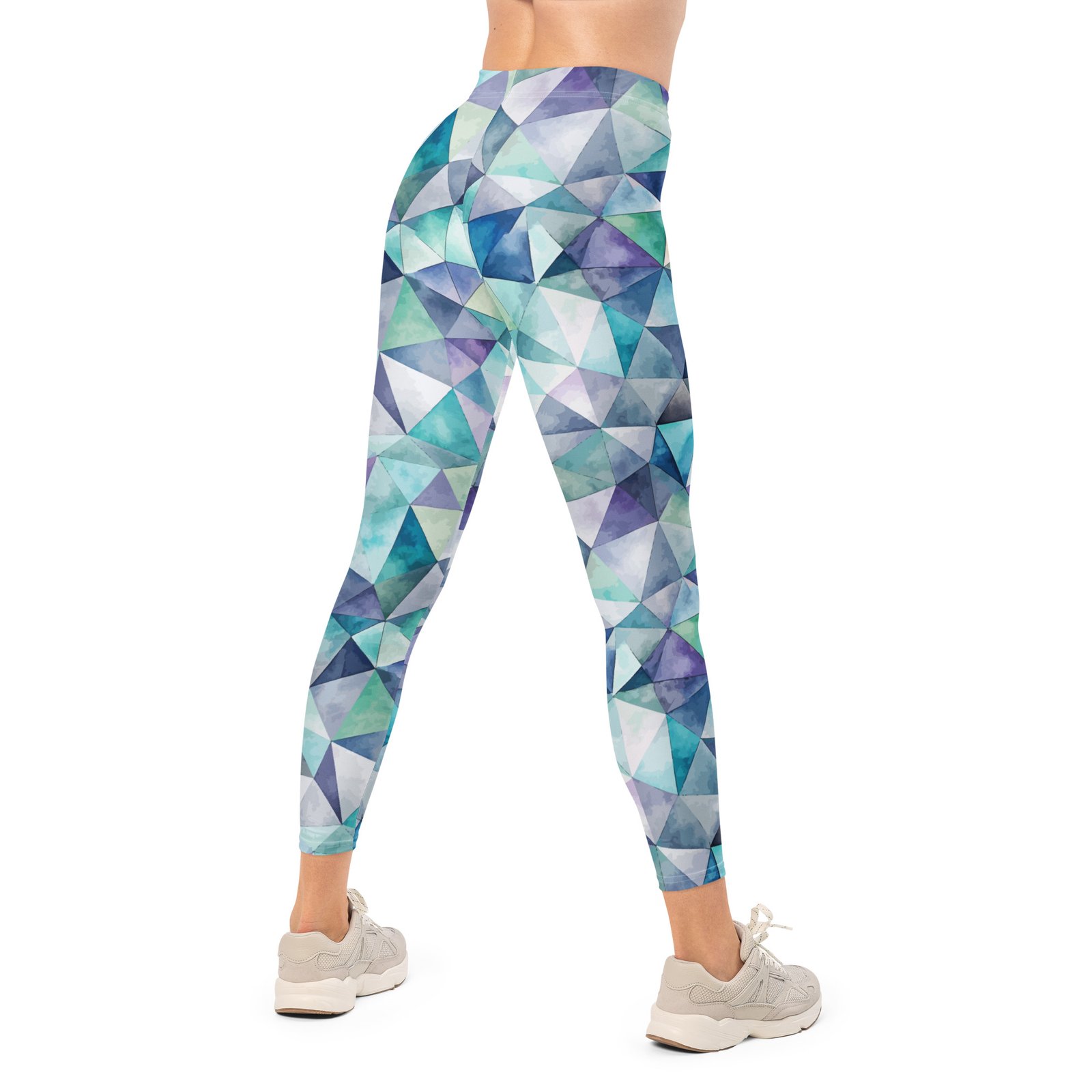Watercolor Triangle Leggings Teal Geometric Yoga Pants Watercolor Triangle Leggings Teal Geometric Yoga Pants