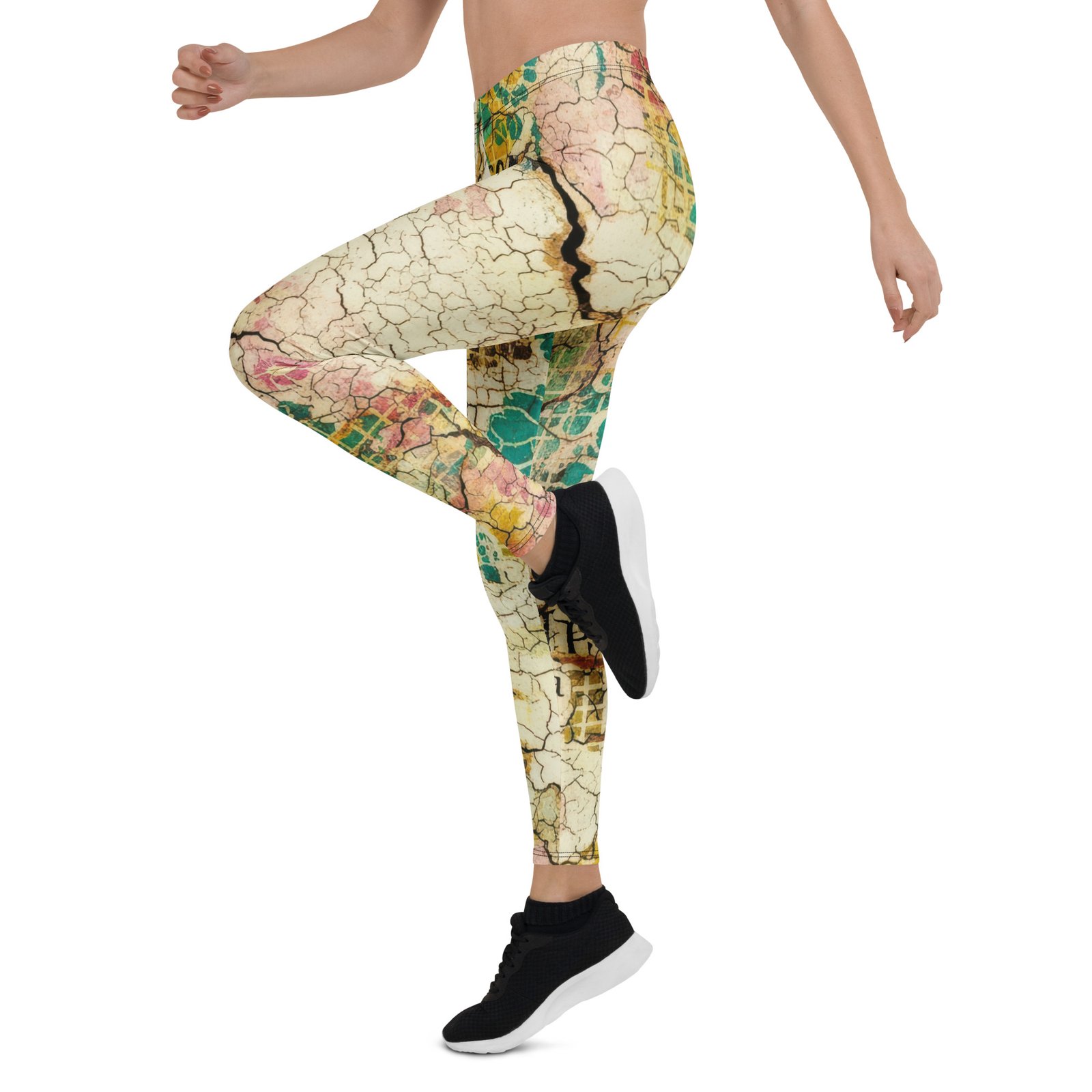 Vintage Floral Map Leggings Distressed Yoga Pants Vintage Floral Map Leggings Distressed Yoga Pants