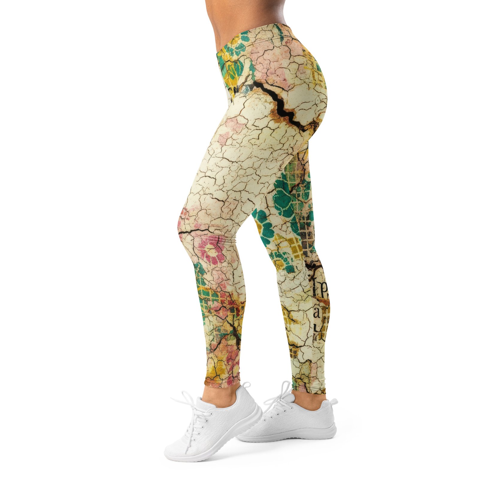 Vintage Floral Map Leggings Distressed Yoga Pants Vintage Floral Map Leggings Distressed Yoga Pants