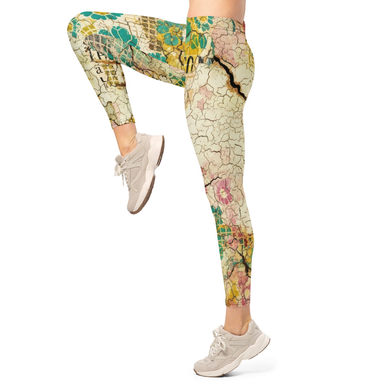 Vintage Floral Map Leggings Distressed Yoga Pants Vintage Floral Map Leggings Distressed Yoga Pants