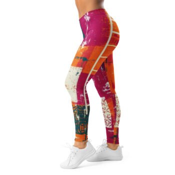 Abstract Patchwork Leggings Colorful Grunge Yoga Pants