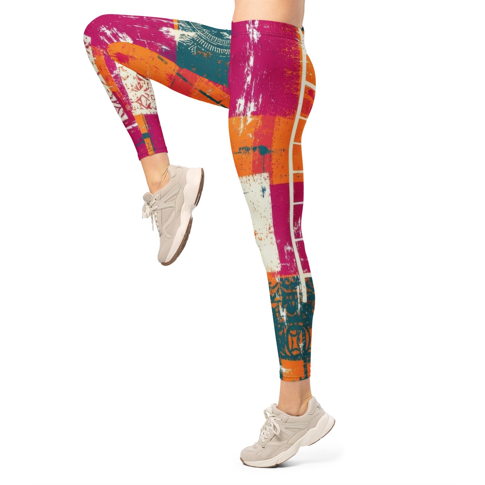 Abstract Patchwork Leggings Colorful Grunge Yoga Pants Abstract Patchwork Leggings Colorful Grunge Yoga Pants