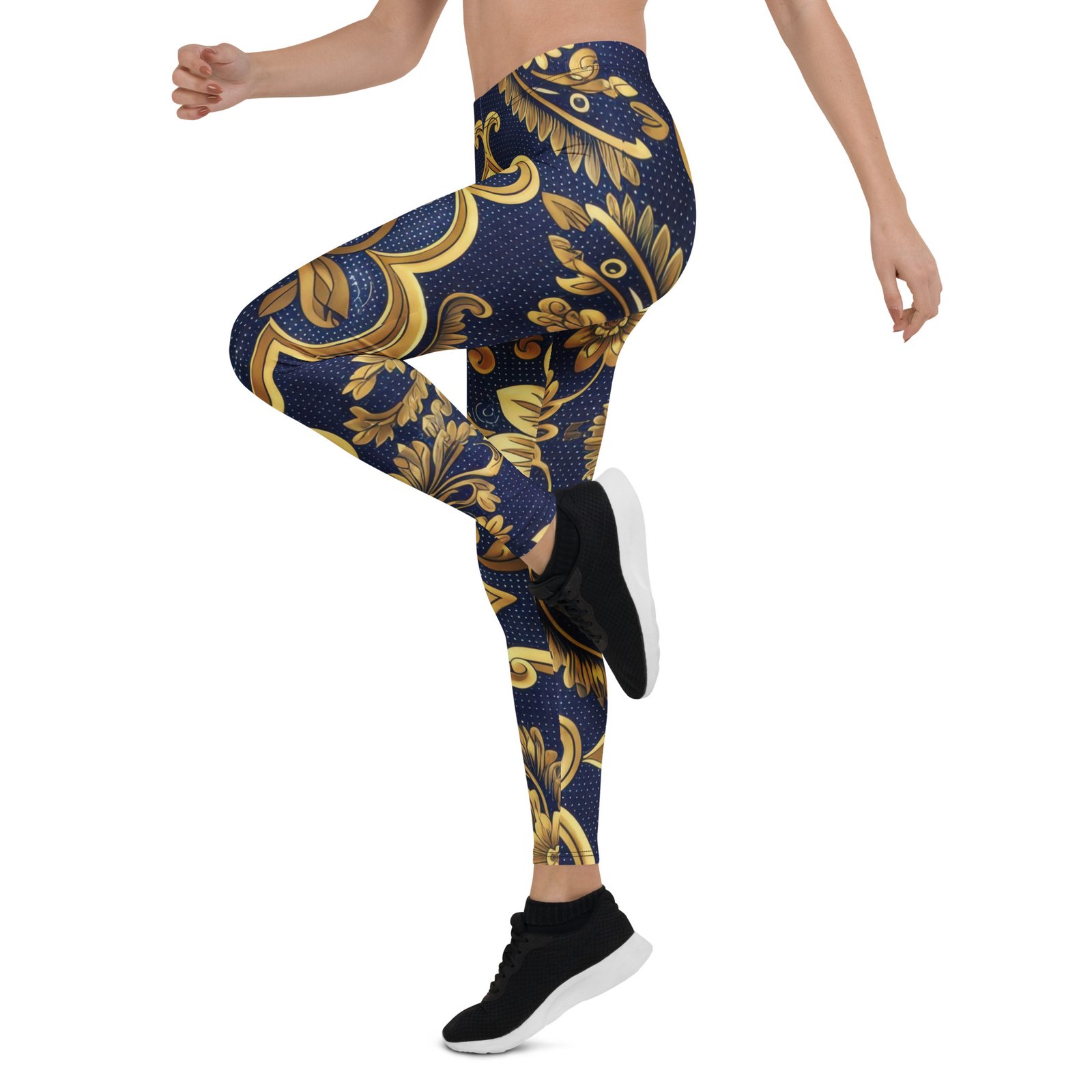 Gold Baroque Leggings Navy Damask Yoga Pants Gold Baroque Leggings Navy Damask Yoga Pants