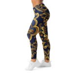 Gold Baroque Leggings Navy Damask Yoga Pants
