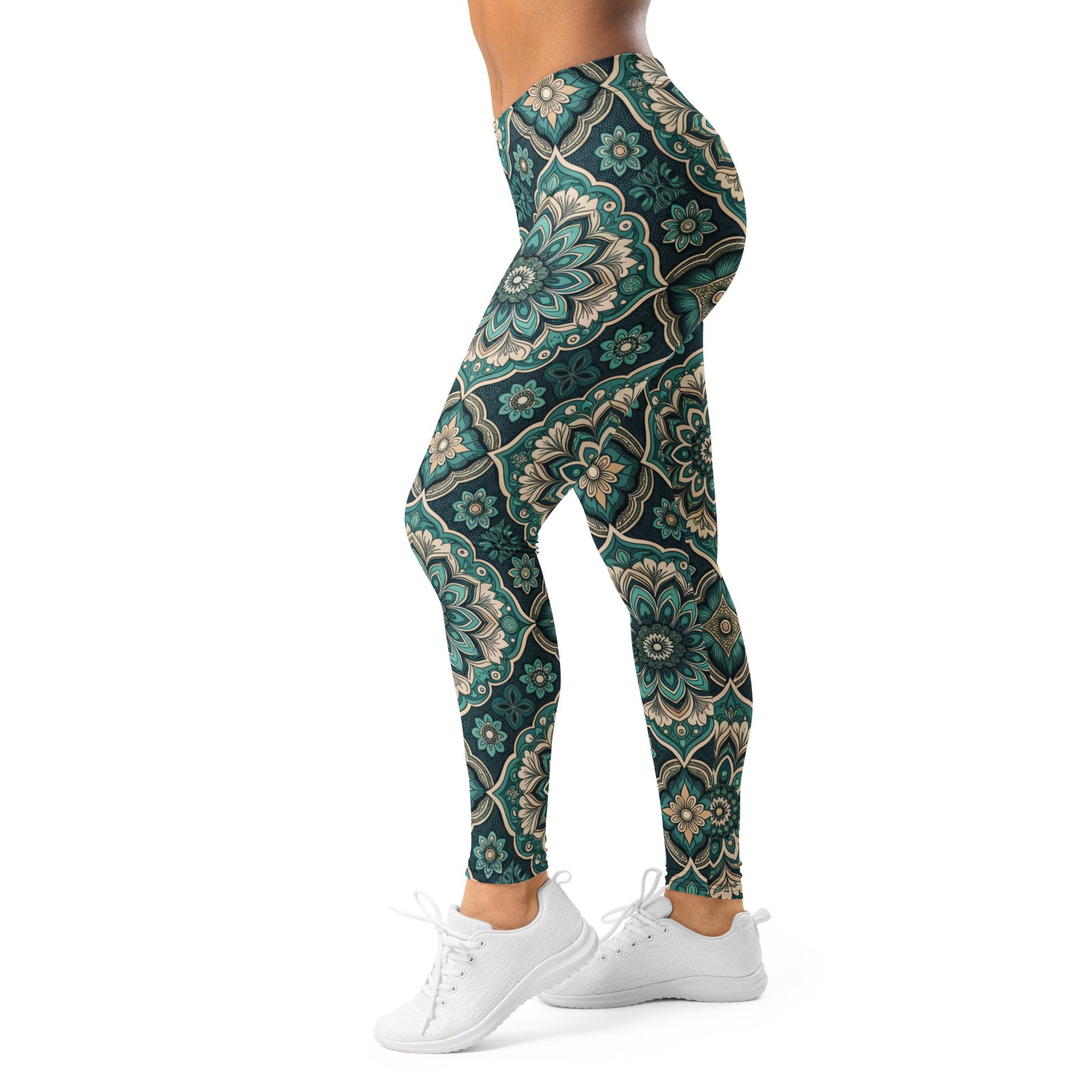 Teal Mandala Leggings Boho Floral Yoga Pants Teal Mandala Leggings Boho Floral Yoga Pants