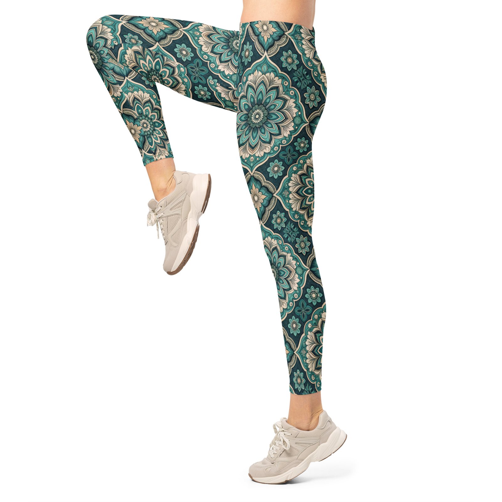 Teal Mandala Leggings Boho Floral Yoga Pants Teal Mandala Leggings Boho Floral Yoga Pants