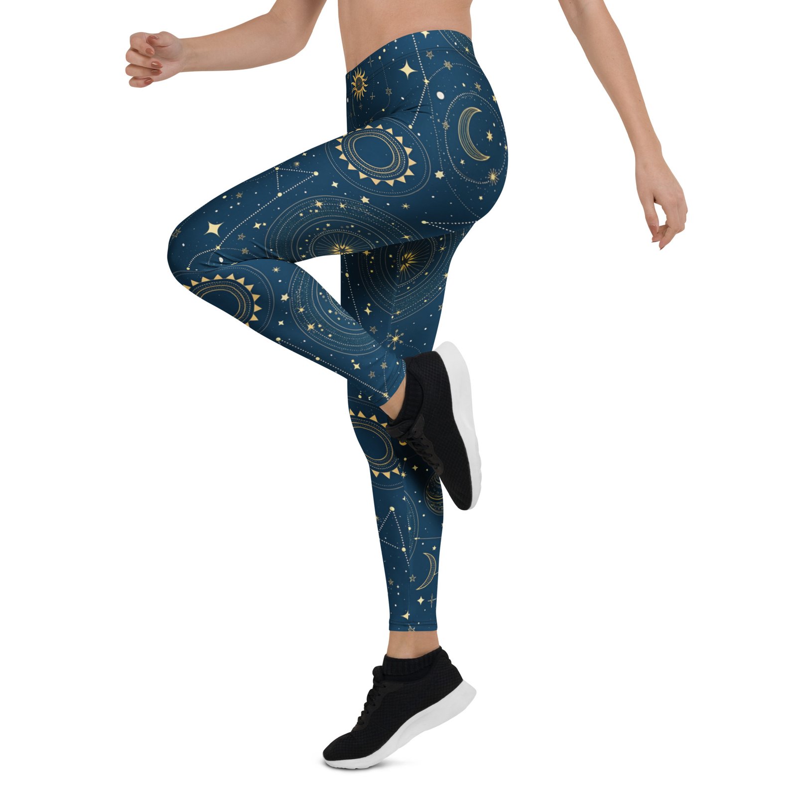 Navy Celestial Leggings Gold Sun Moon Star Yoga Pants Navy Celestial Leggings Gold Sun Moon Star Yoga Pants