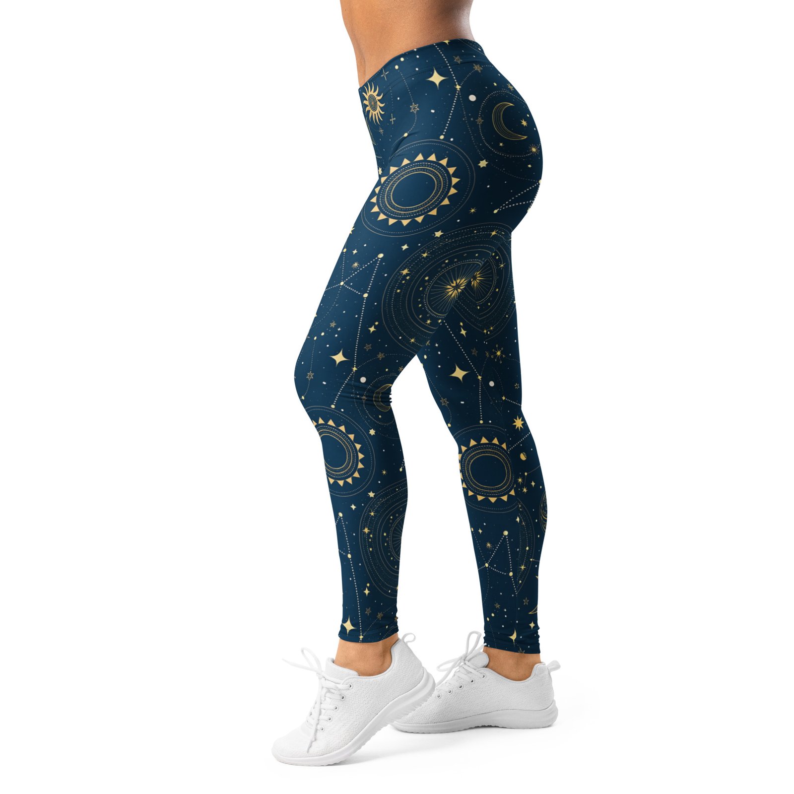 Navy Celestial Leggings Gold Sun Moon Star Yoga Pants Navy Celestial Leggings Gold Sun Moon Star Yoga Pants