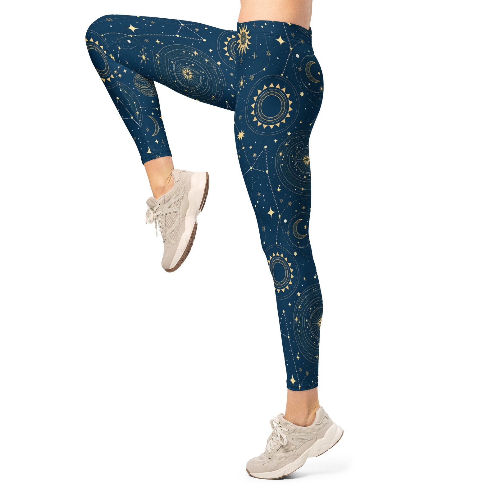 Navy Celestial Leggings Gold Sun Moon Star Yoga Pants Navy Celestial Leggings Gold Sun Moon Star Yoga Pants