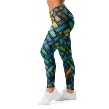 Woven Basket Leggings Blue Green Weave Yoga Pants