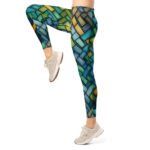 Woven Basket Leggings Blue Green Weave Yoga Pants