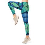 Blue Stained Glass Leggings Geometric Yoga Pants