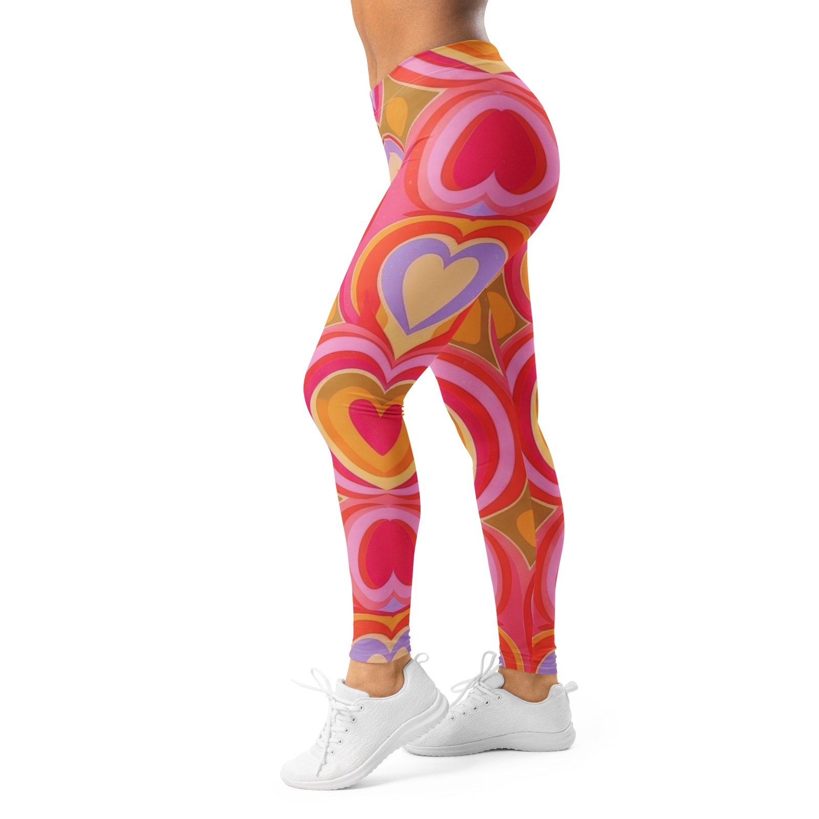 Retro Heart Leggings Concentric 70s Pattern Yoga Pants Retro Heart Leggings Concentric 70s Pattern Yoga Pants