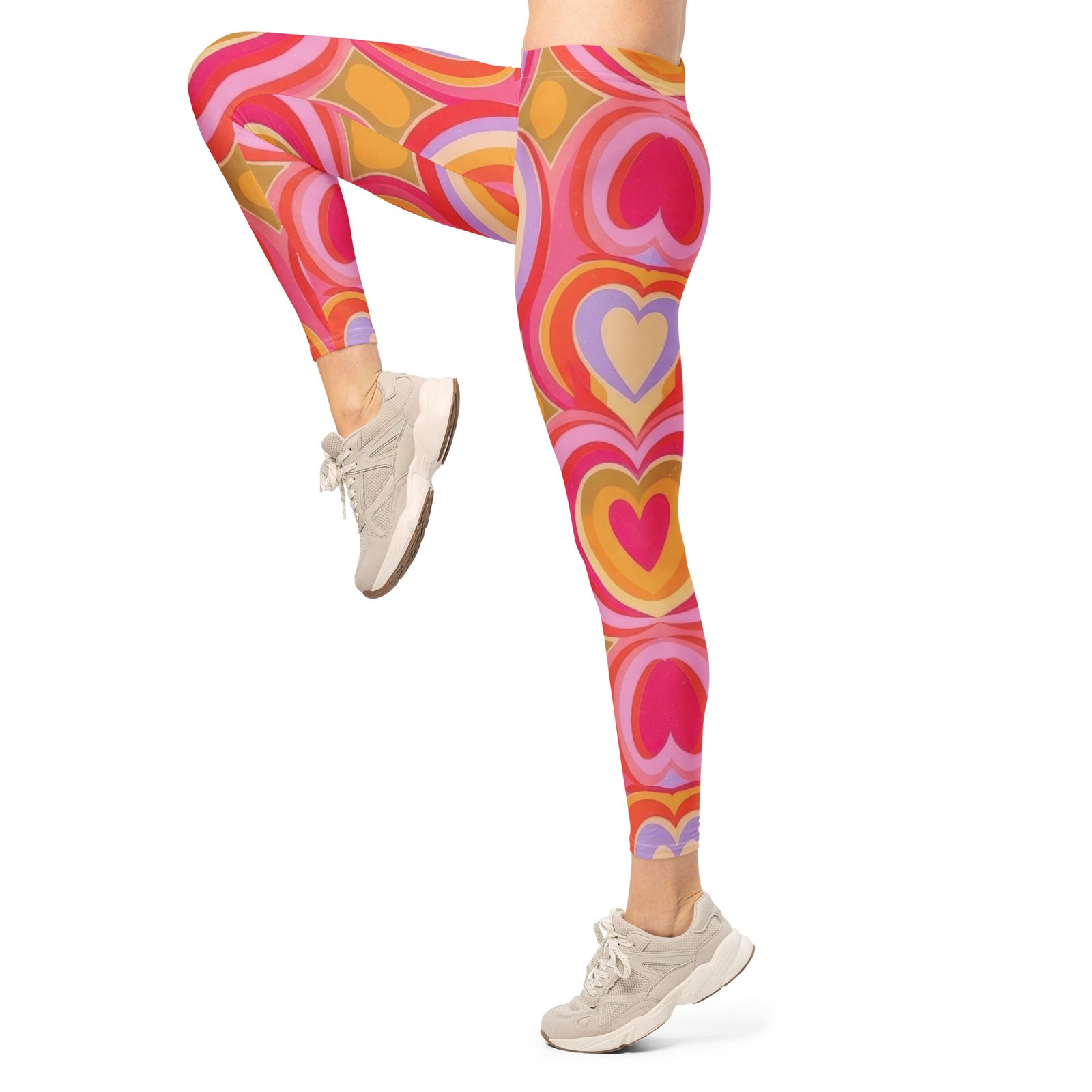 Retro Heart Leggings Concentric 70s Pattern Yoga Pants Retro Heart Leggings Concentric 70s Pattern Yoga Pants