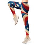 Wavy American Flag Leggings Patriotic Yoga Pants