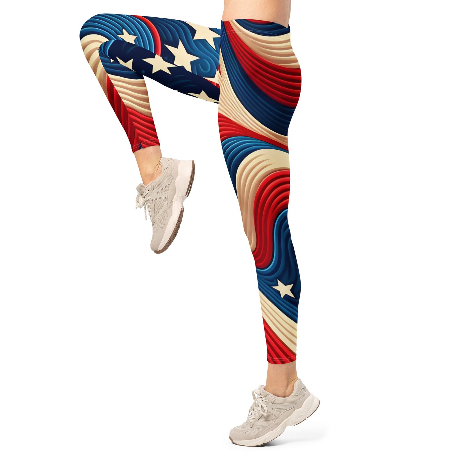 Wavy American Flag Leggings Patriotic Yoga Pants Wavy American Flag Leggings Patriotic Yoga Pants