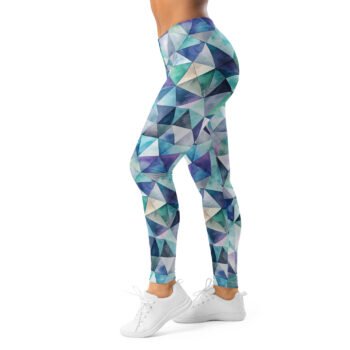 Watercolor Triangle Leggings Teal Geometric Yoga Pants