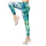 Teal Watercolor Triangle Leggings Geometric Yoga Pants