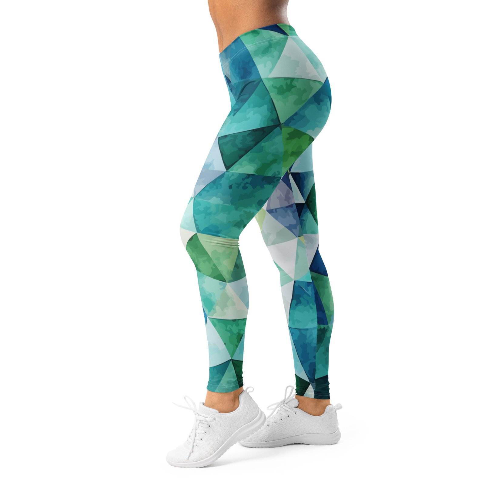 Teal Watercolor Triangle Leggings Geometric Yoga Pants Teal Watercolor Triangle Leggings Geometric Yoga Pants
