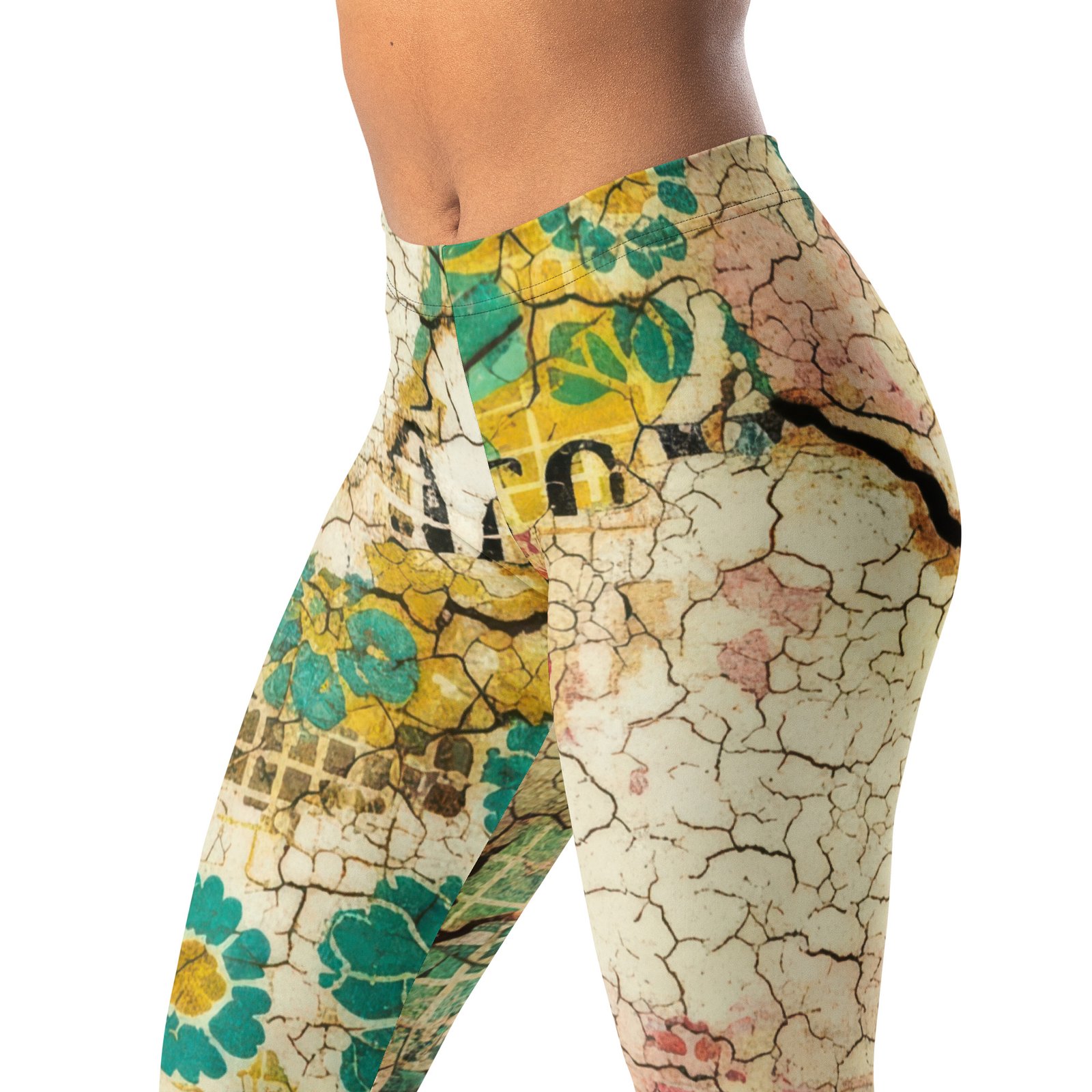 Vintage Floral Map Leggings Distressed Yoga Pants Vintage Floral Map Leggings Distressed Yoga Pants