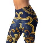 Gold Baroque Leggings Navy Damask Yoga Pants