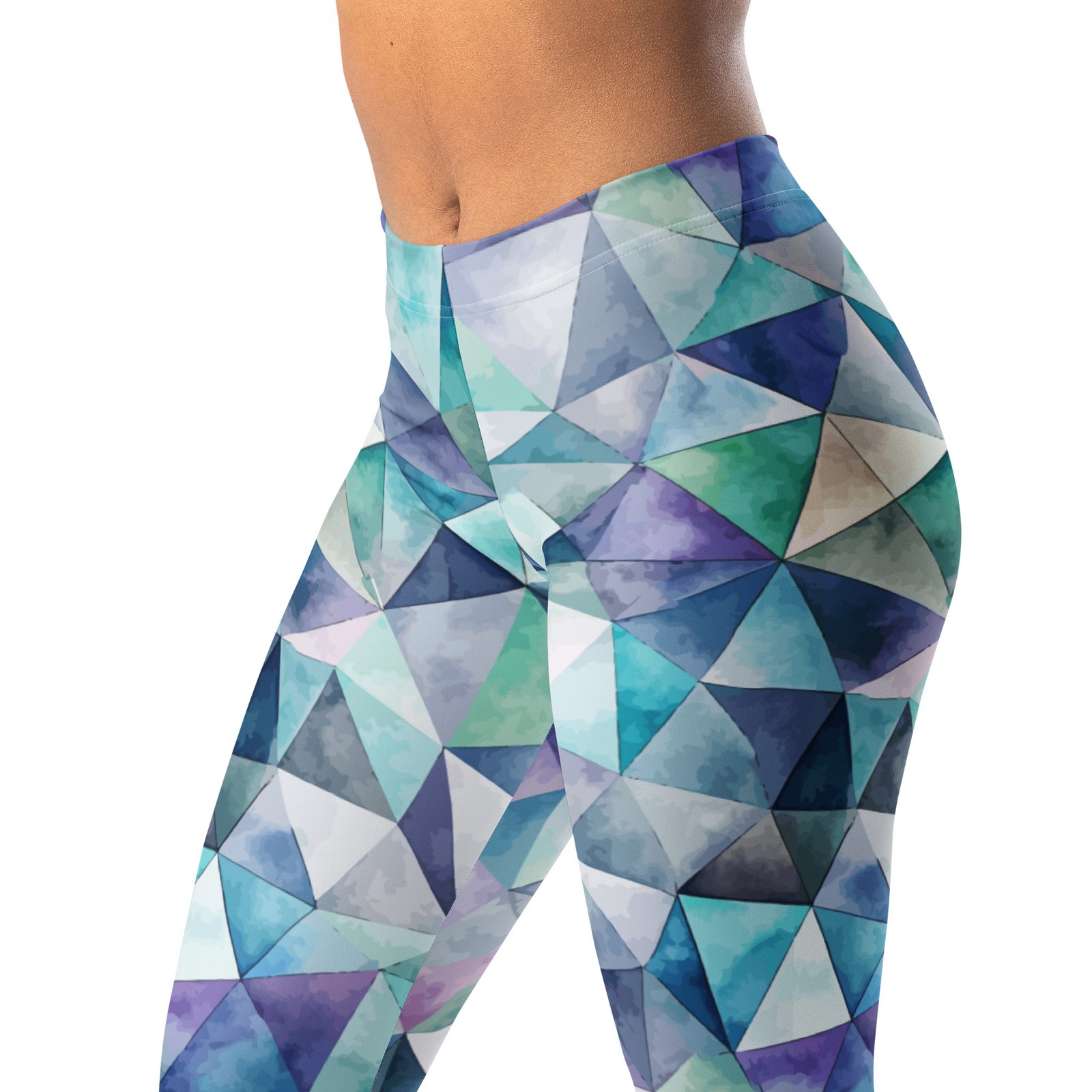 Watercolor Triangle Leggings Teal Geometric Yoga Pants Watercolor Triangle Leggings Teal Geometric Yoga Pants