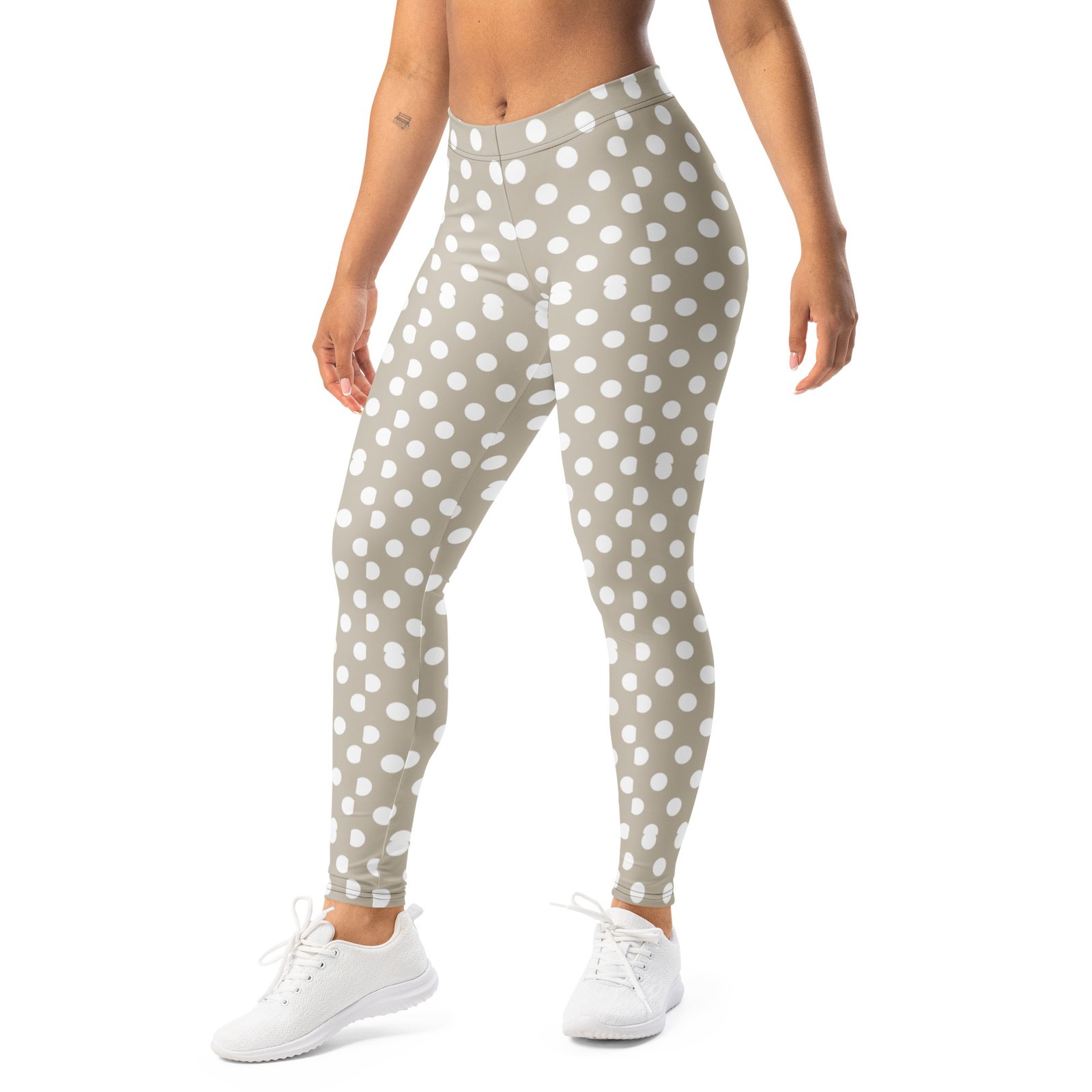 Khaki Polka Dot Leggings White Dot Yoga Pants For Women Khaki Polka Dot Leggings White Dot Yoga Pants For Women