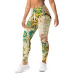 Vintage Floral Map Leggings - Distressed Yoga Pants 1 Vintage Floral Map Leggings Distressed Yoga Pants