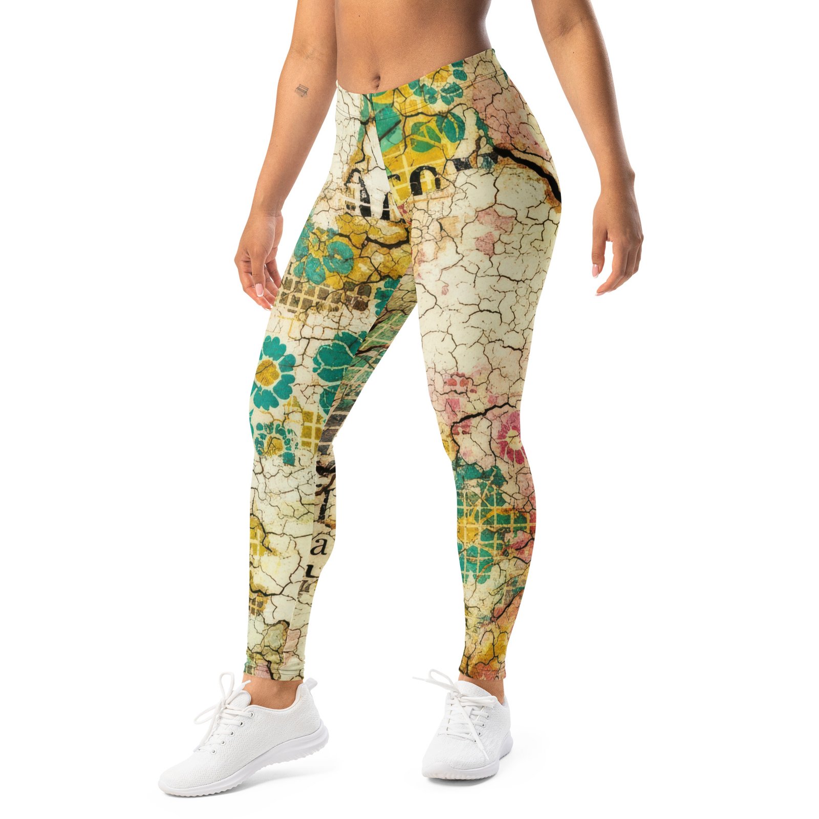 Vintage Floral Map Leggings Distressed Yoga Pants Vintage Floral Map Leggings Distressed Yoga Pants