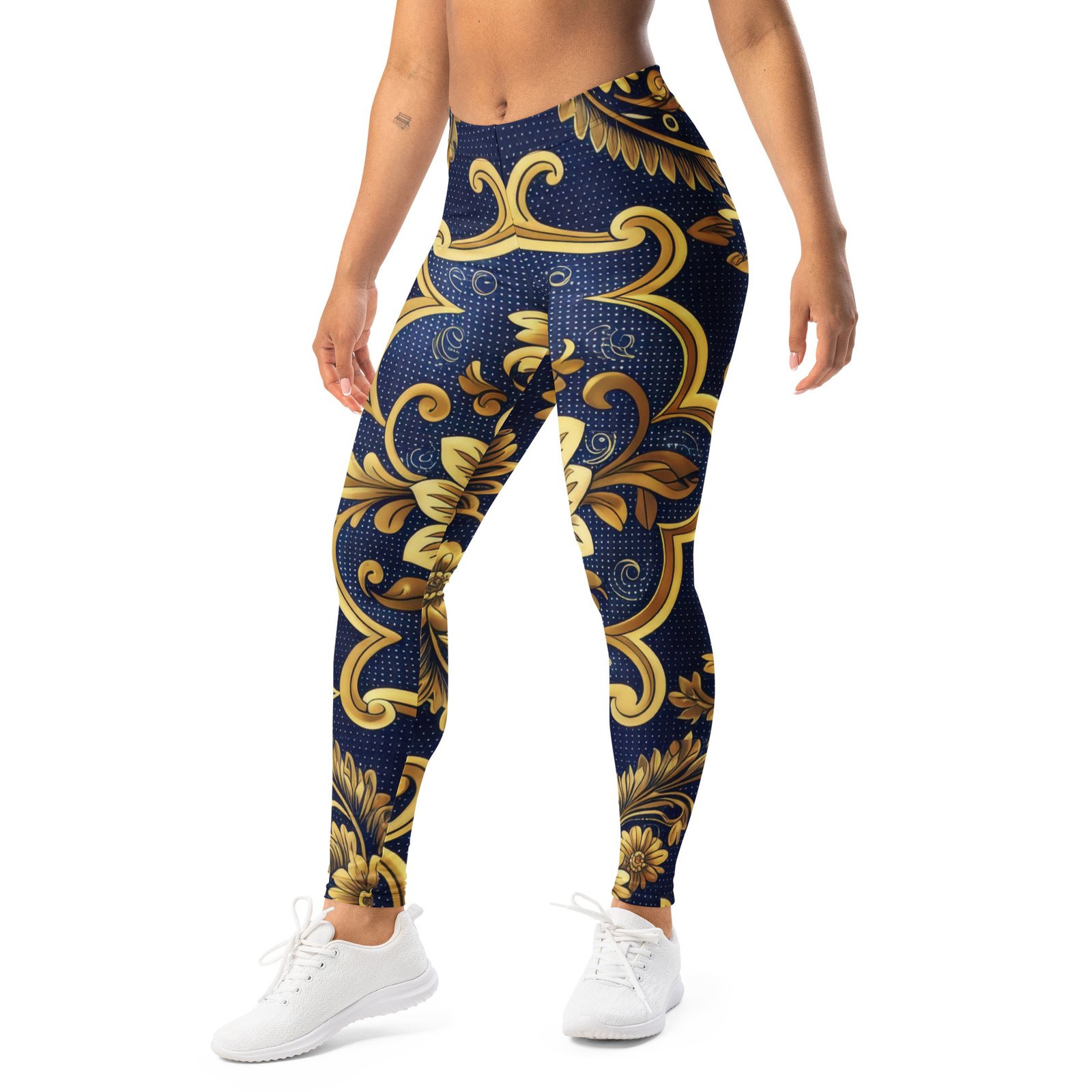 Gold Baroque Leggings Navy Damask Yoga Pants Gold Baroque Leggings Navy Damask Yoga Pants