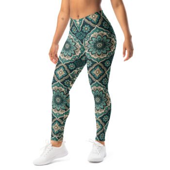 Teal Mandala Leggings Boho Floral Yoga Pants