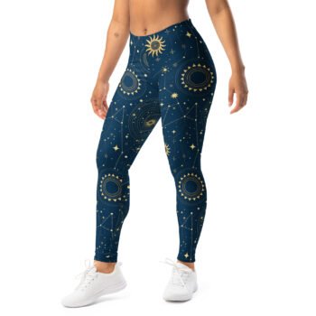 Navy Celestial Leggings Gold Sun Moon Star Yoga Pants