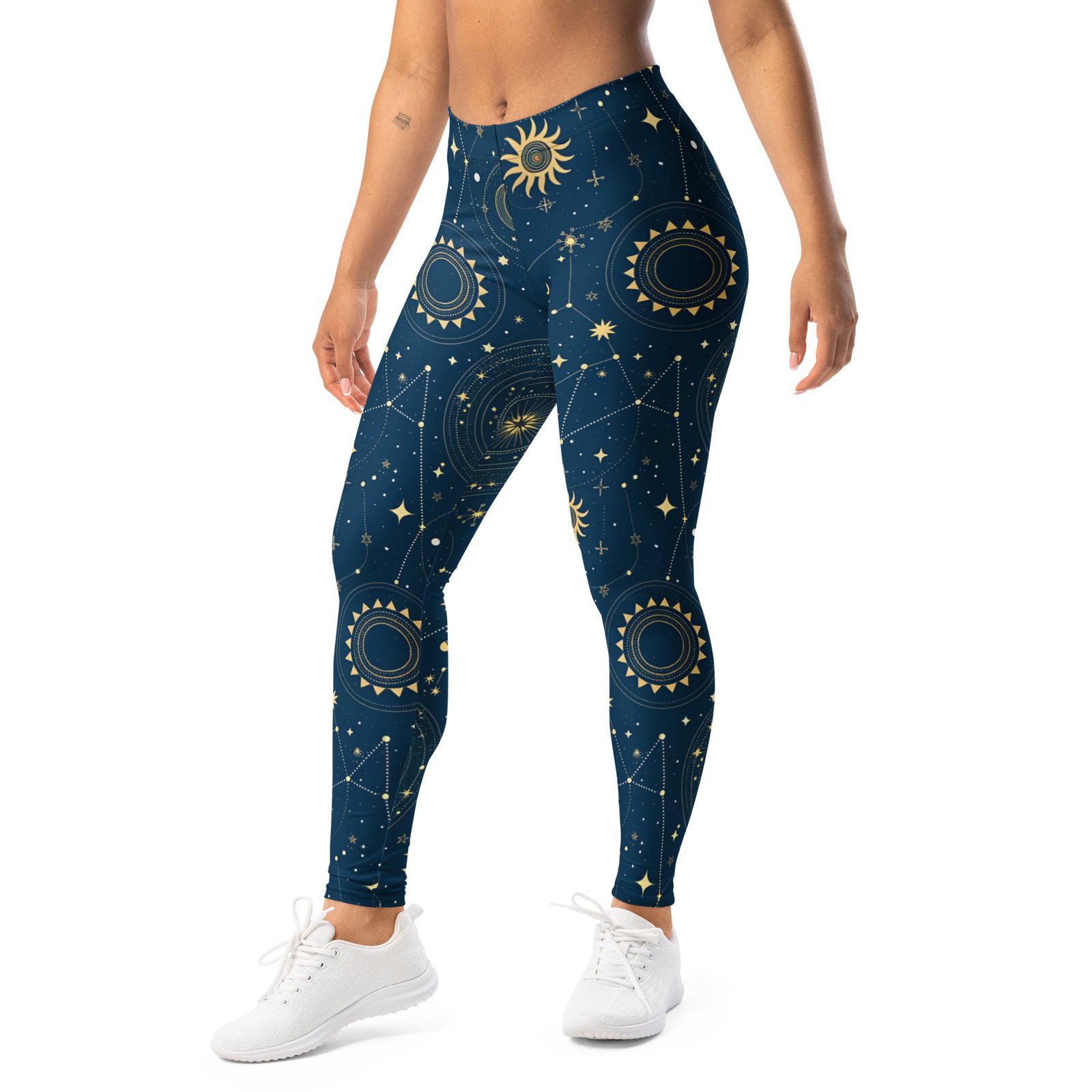 Navy Celestial Leggings Gold Sun Moon Star Yoga Pants Navy Celestial Leggings Gold Sun Moon Star Yoga Pants