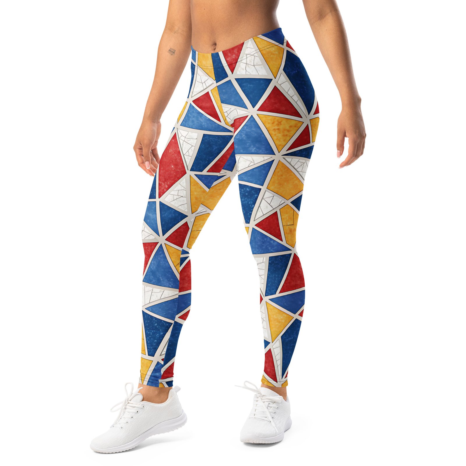 Geometric Triangle Leggings Red Blue Yellow Yoga Pants Geometric Triangle Leggings Red Blue Yellow Yoga Pants
