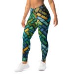 Woven Basket Leggings Blue Green Weave Yoga Pants