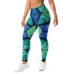 Blue Stained Glass Leggings Geometric Yoga Pants
