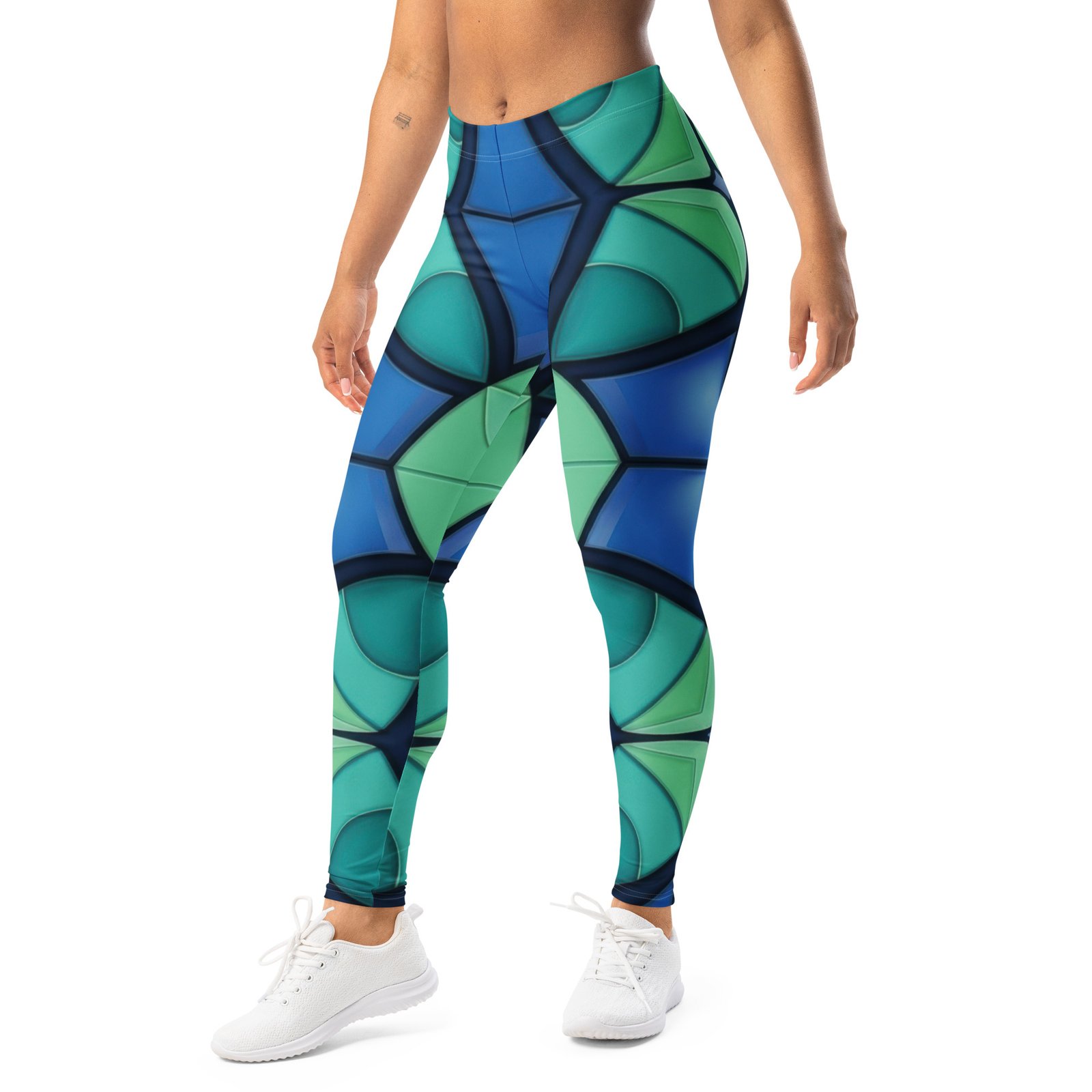 Blue Stained Glass Leggings Geometric Yoga Pants Blue Stained Glass Leggings Geometric Yoga Pants