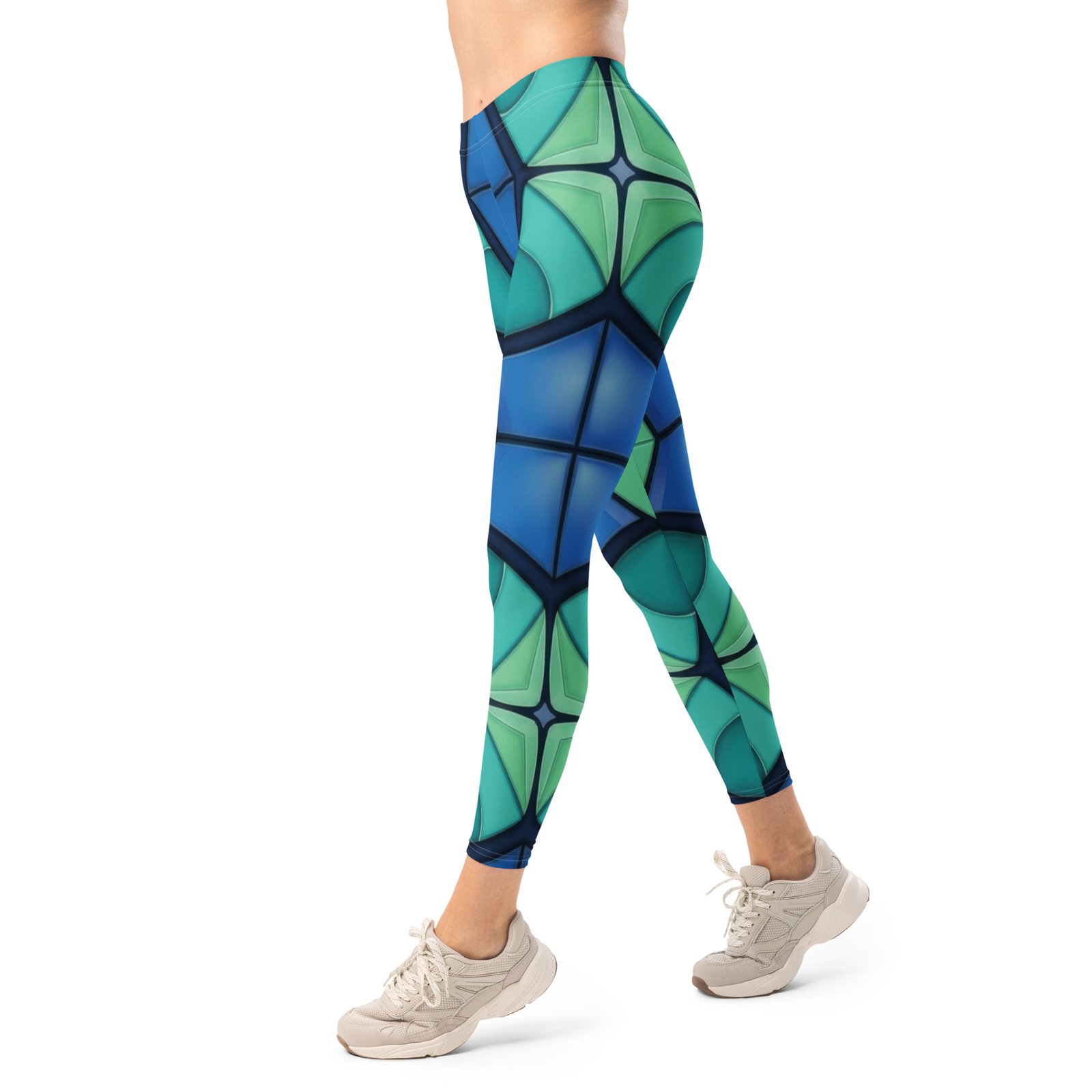 Blue Stained Glass Leggings Geometric Yoga Pants Blue Stained Glass Leggings Geometric Yoga Pants