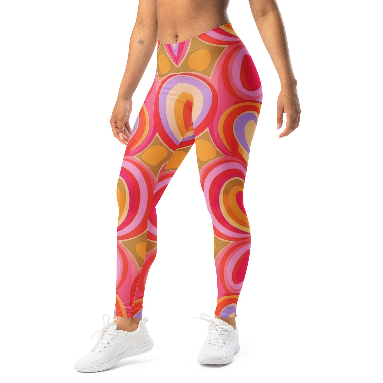Retro Heart Leggings Concentric 70s Pattern Yoga Pants Retro Heart Leggings Concentric 70s Pattern Yoga Pants