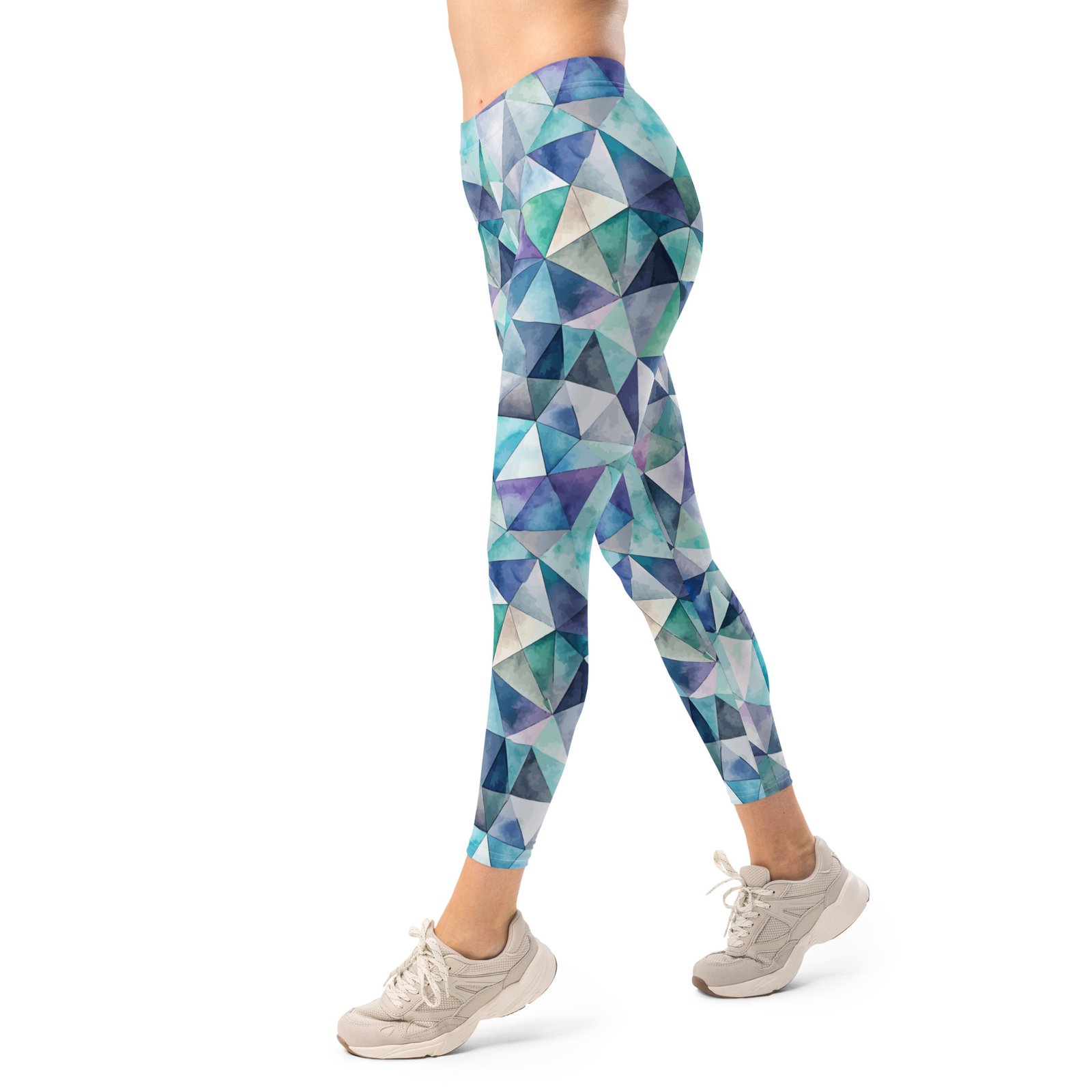 Watercolor Triangle Leggings Teal Geometric Yoga Pants Watercolor Triangle Leggings Teal Geometric Yoga Pants
