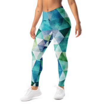 Teal Watercolor Triangle Leggings Geometric Yoga Pants