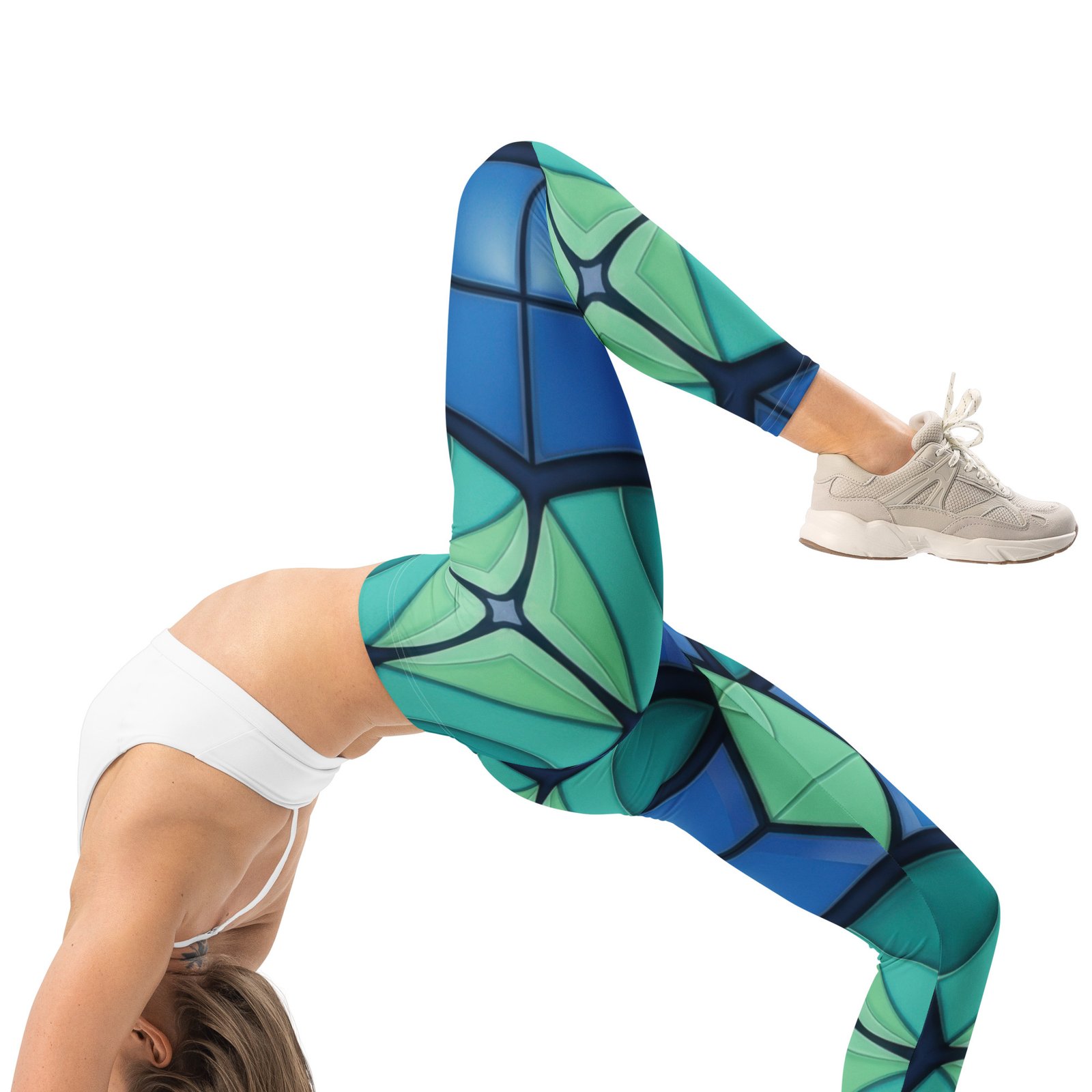 Blue Stained Glass Leggings Geometric Yoga Pants Blue Stained Glass Leggings Geometric Yoga Pants