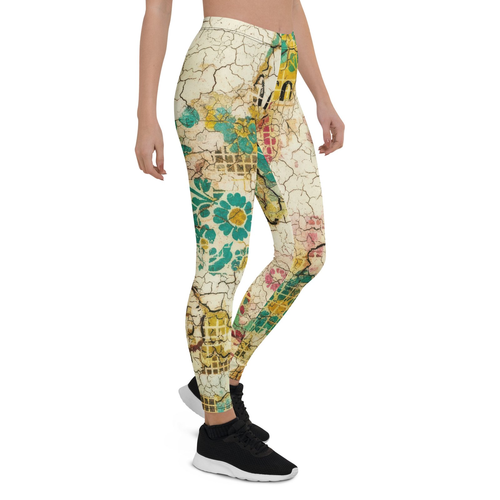 Vintage Floral Map Leggings Distressed Yoga Pants Vintage Floral Map Leggings Distressed Yoga Pants